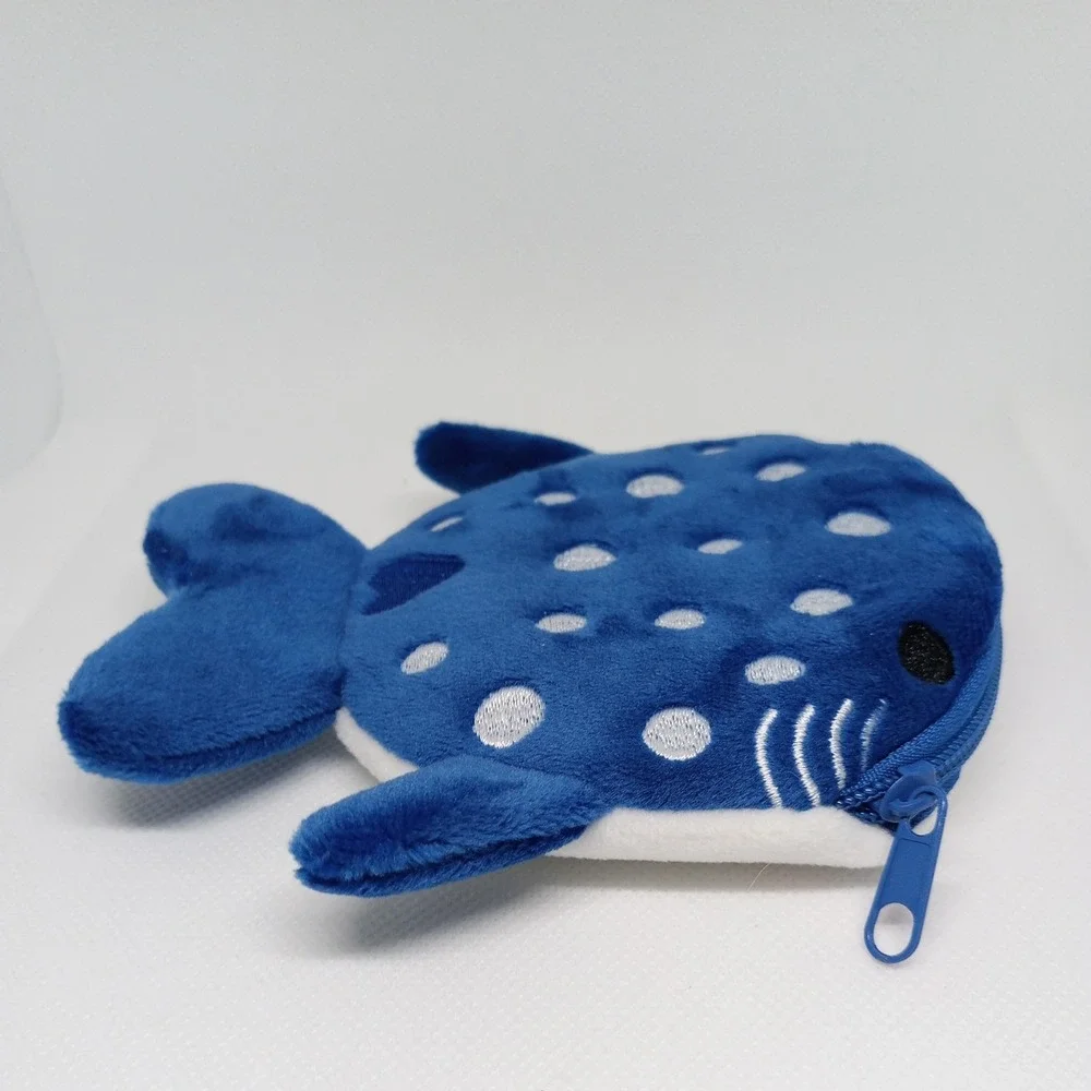 Dark Blue Whale Shark Coin Wallet Plush Coin Bag  Key Earphone Pouch